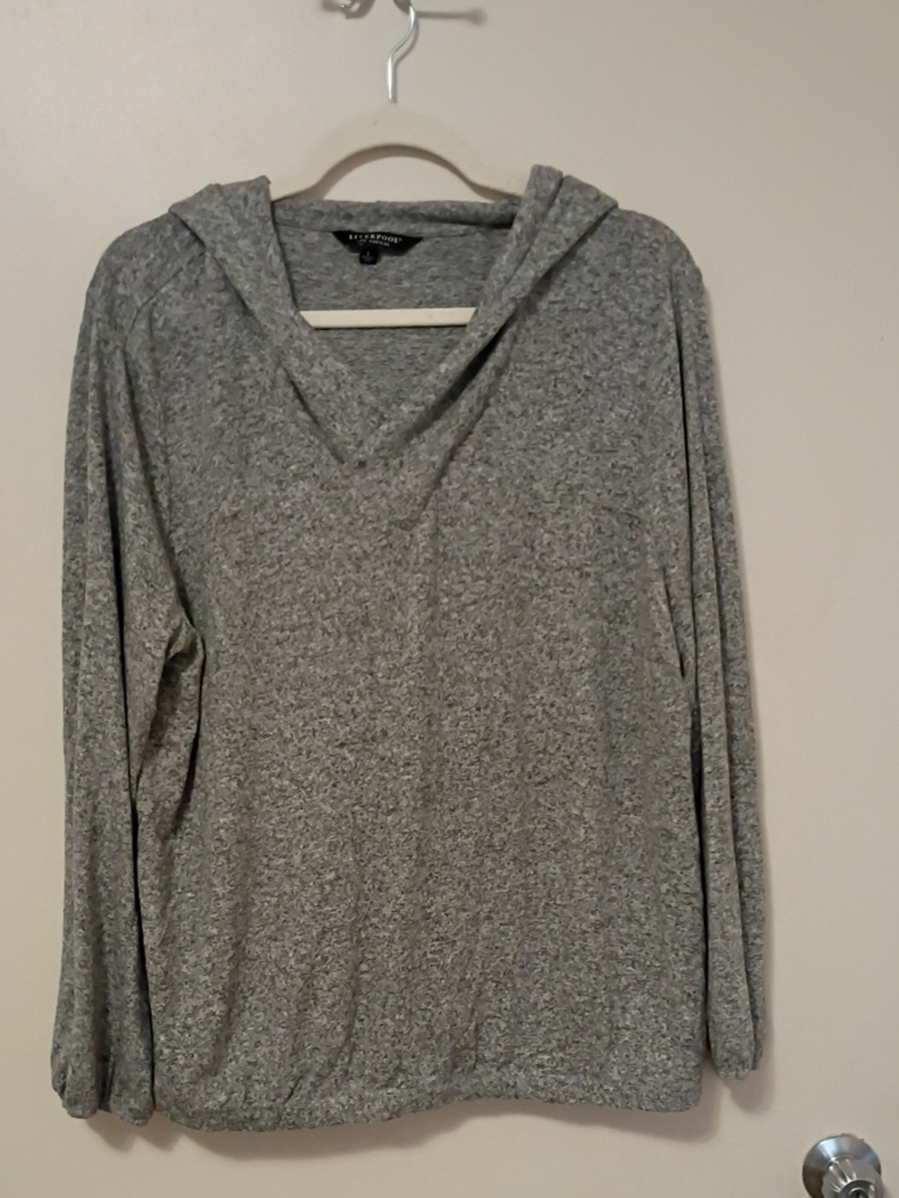 Cozy Gray Hooded V-Neck Women's Sweater Large